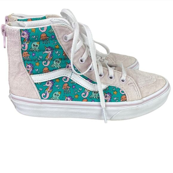 VANS Kids Off The Wall High Top Sneakers Ocean Print Back Zip 751505 Sz 3 - Picture 3 of 12
